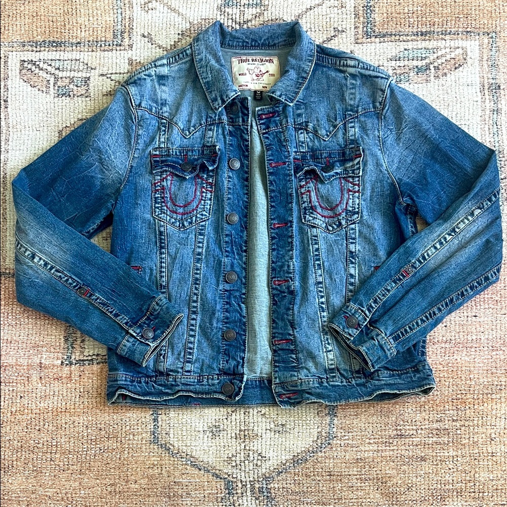 True Religion Distressed Blue Denim Jacket